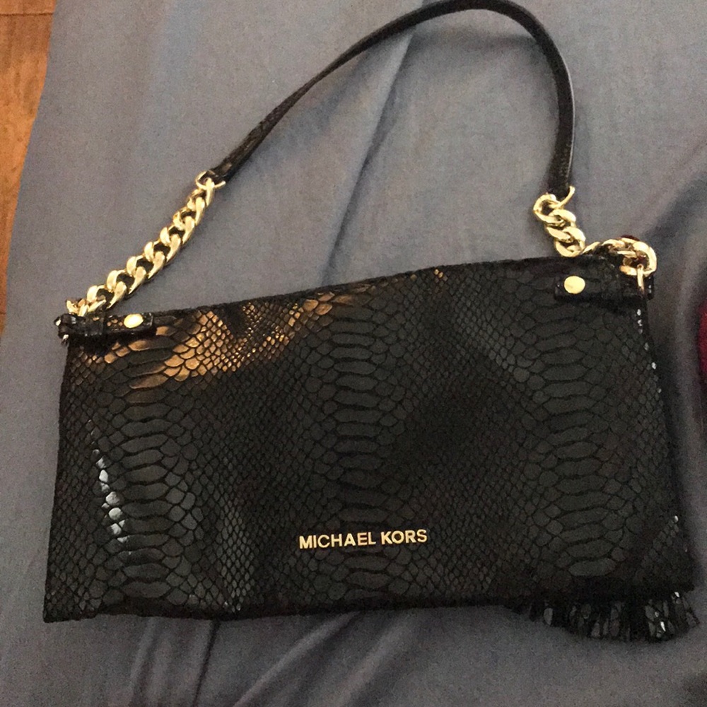Michael kors black snake skin clutch bag